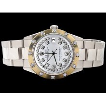 Datejust rolex watch white string diamond dial SS oyster bracelet