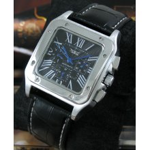 Deluxe Swiss Square Designer Auto Mechanical Mens Watch 6 Hands Date Display