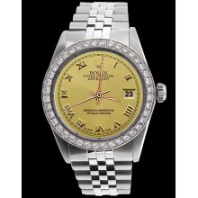 Diamond bezel rolex SS jubilee bracelet champagne roman dial datejust men watch