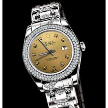 Diamond covered bracelet rolex watch mens double row