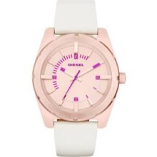 DIESEL 'Good Company' Leather Strap Watch, 44mm Cream/ Rose Gold