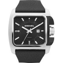 Diesel Large Rectangular Black Leather Strap Mens Watch DZ1541