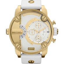 DIESEL 'Little Daddy' Large Leather Strap Watch, 51mm White/ Gold