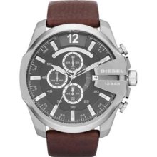 Diesel Men's Mega Chief, Grey Dial, Brown Leather Strap Chronograph DZ4290 Watch