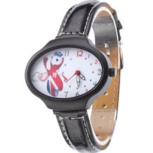 Dog Women's Jumping Style PU Analog Quartz Wrist Watch (Black)