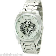 Ed Hardy Water Resistant Silver Stainless Steel Strap Analogue Men's Watch-gu-tg