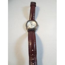 Eddie Bauer Silver Tone Brown Watch Roman Numverals Isolated Second Hand