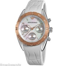 Emporio Ar5938 Fedex Fast White Chrono Rose Gold Tone 36mm