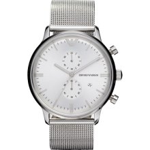 Emporio Armani Classic men watch AR0390 silver-tone mesh bracelet chronograph