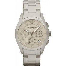 Emporio Armani men watch AR1459 grey ceramic 42mm chronograph date $545 NEW