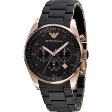 Emporio Armani Mens Black And Gold Chronograph Watch Ar5905