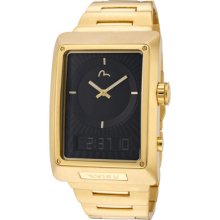 Evisu Watch 7014-44 Men's Black Analog-digital Dial Gold Tone Stainless Steel