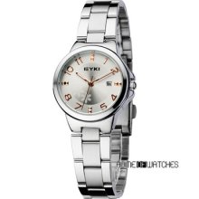 Eyki Couples Style Classical Calendar Analog S/steel Wrist Quartz Watch Women