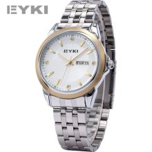 Eyki Vogue Date Day Golden Bezel Steel Men Jp Movement Quartz Watch Usts