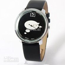 Fashion Black Round Unisex Leather Watch Men Women Analog Quartz Wri