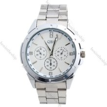 Fashion White Stainless Steel Band Dial Men Watch Wristwatches