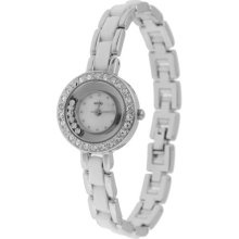 Fashionable Crystal Cirle Waterproof Lady's Wrist Watch - White - Metal