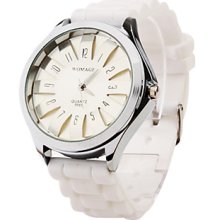 Fashionable Quartz Wrist Watch White with Silicone Band