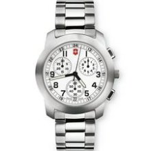 Field Chrono Watch With Large White Dial & Stainless Steel Bracelet