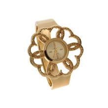 Flower Case with Cubic Zirconia Gold Band Watch Gold