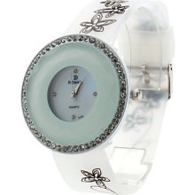 Flower Women's Fashionable Style Silicone Analog Quartz Wrist Watch (White)