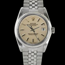 Fluted bezel brown stick dial rolex men watch datejust jubilee SS bracelet