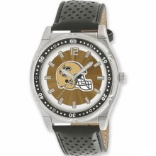 Football Watches - Men's New Orleans Saints Stainless Steel National Football League Watch and Leather Strap