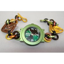 Forest Green Watch Round Faced Handcrafted Aluminum Band Wristwatch