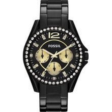 Fossil Black Stainless Steel Crystal Multi Dial Women Latest Watch Es3205