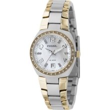 Fossil Ladies Am4183 Lots Of Bling Mop Dial 2 Tone Watch In Stock