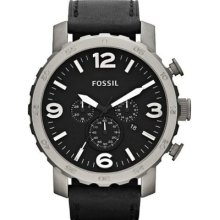 Fossil Men's Ti 1005 Titanium Nate Black Leather Strap Black Dial Chrono Watch