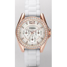 Fossil Riley White Silicone Chronograph Ladies Watch Es2810