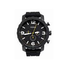 Fossil Watch Men's Nate Chronograph Black With Black Silicone Strap Jr1425