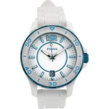 Fossil White Ceramic Watch / White Rubber Silicone Strap Ce1049 Tag $185.00