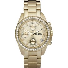 Fossil Womens Decker Glitz Chronograph Stainless Watch - Gold Bracelet - Gold Dial - ES2683