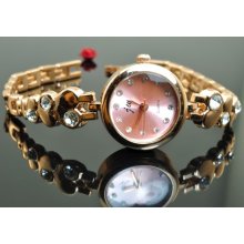 Free Shippingvintage Gorgeous Gold Color Quartz Watch Braceletspw010