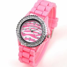 Geneva Multicolor Silicone Watchband Zebra Stripes Face Unisex's Wrist Watch