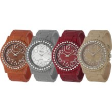 Geneva Platinum Rhinestone Cuff Watch (Silver)