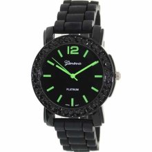 Geneva Platinum Unisex 2766.Black.LimeGreen Black Rubber Quartz Watch with Black Dial