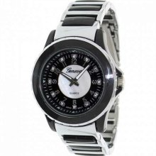 Geneva Platinum Women's 3374.Black.Silver Two-Tone Ceramic Quartz Watch with Black Dial