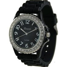 Geneva Platinum Women's 6886.Black Black Silicone Quartz Watch with