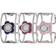 Geneva Platinum Women's Hinged Cuff Flower Watch (Hot Pink)