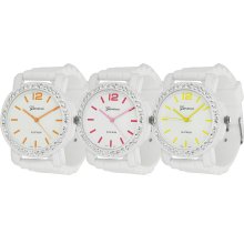 Geneva Platinum Women's Rhinestone-accented Silicone Watch (Yellow)