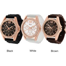 Geneva Platinum Women's Rhinestone Decorative Chronograph Watch (Brown)