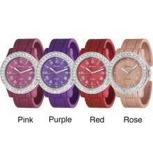 Geneva Platinum Women's Rhinestone Roman Numeral Cuff Watch (Rose)