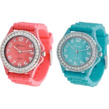 Geneva Women's Platinum Silicon Link Watch (Melon)