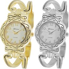 Geneva Womens Swirl Design Cuff Watch Silver