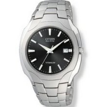 Gent`s Titanium Citizen Eco Drive Watch W/ Black Dial