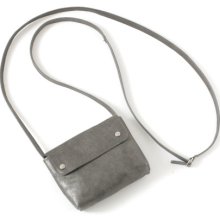 Genuine Leather Mini Crossbody Purse in Grey Silver Shimmer, adjustable strap, leather handbag, metallic brown purse, H9x W12x D2 cm