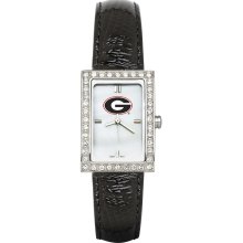 Georgia bulldogs women's allure black leather strap watch